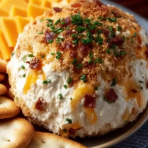Ina Garten's cheese ball recipe served on a platter with crackers and vegetables