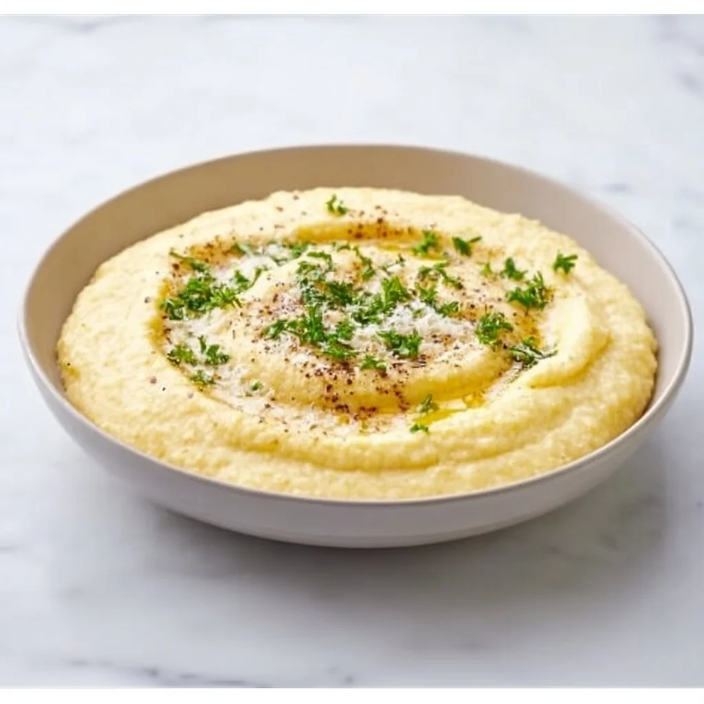 Creamy Parmesan polenta dish by Ina Garten, served in a bowl.