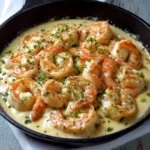 Shrimp in creamy sauce served over pasta