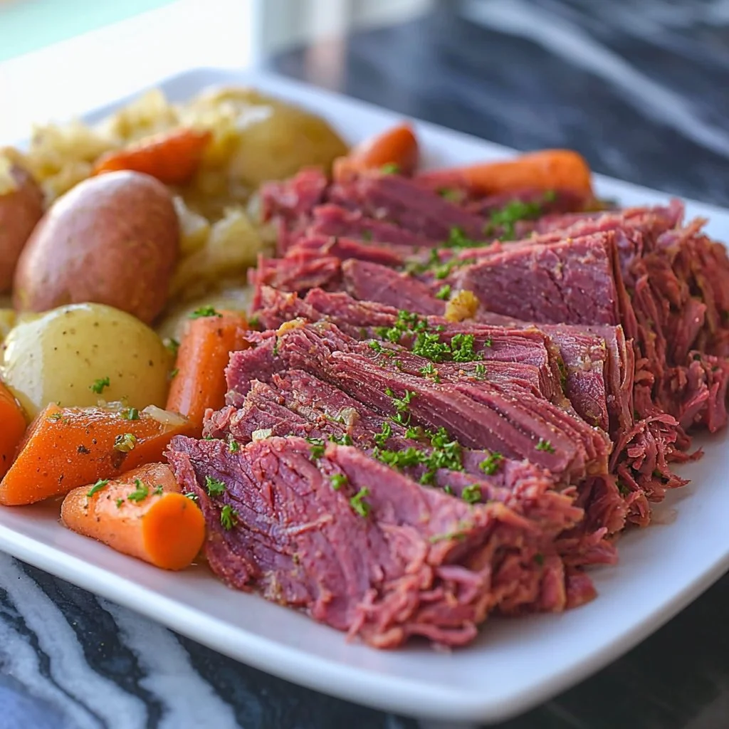 Slow cooker corned beef dish with vegetables and spices