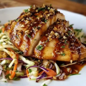 Sticky Apple Cider Chicken served with Autumn Slaw on a rustic plate