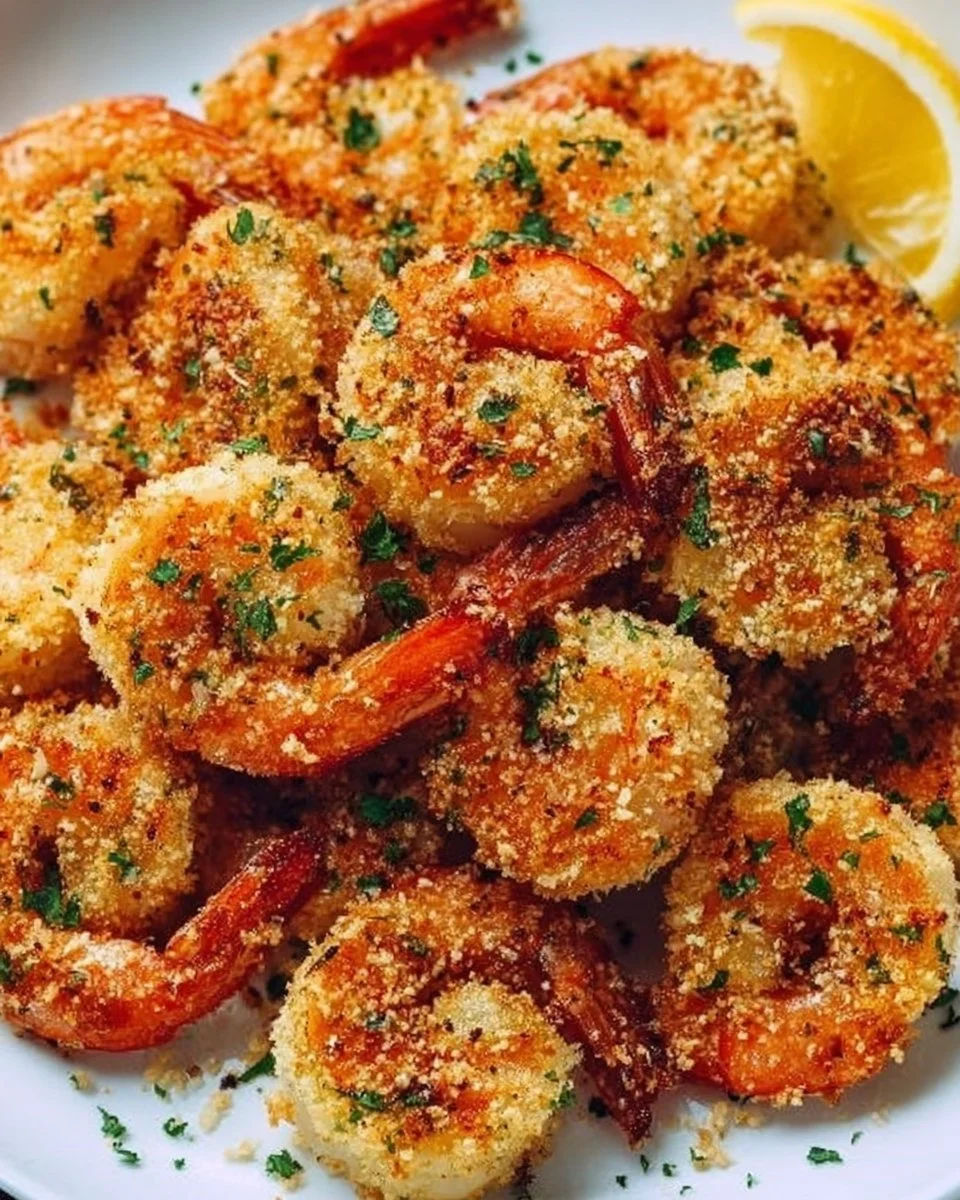 Delicious air fryer garlic parmesan shrimp garnished with herbs