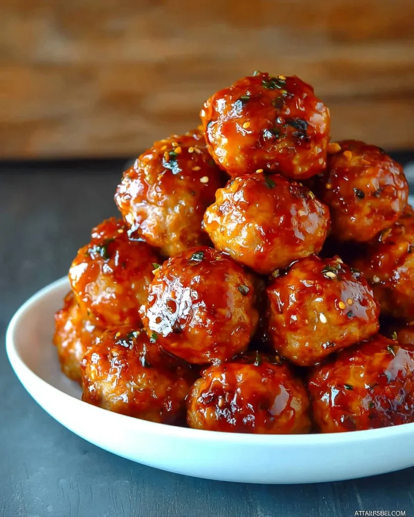 Baked orange chicken meatballs served with a fresh garnish on a plate