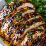 Delicious Balsamic Baked Chicken Breast with herbs ready to serve.