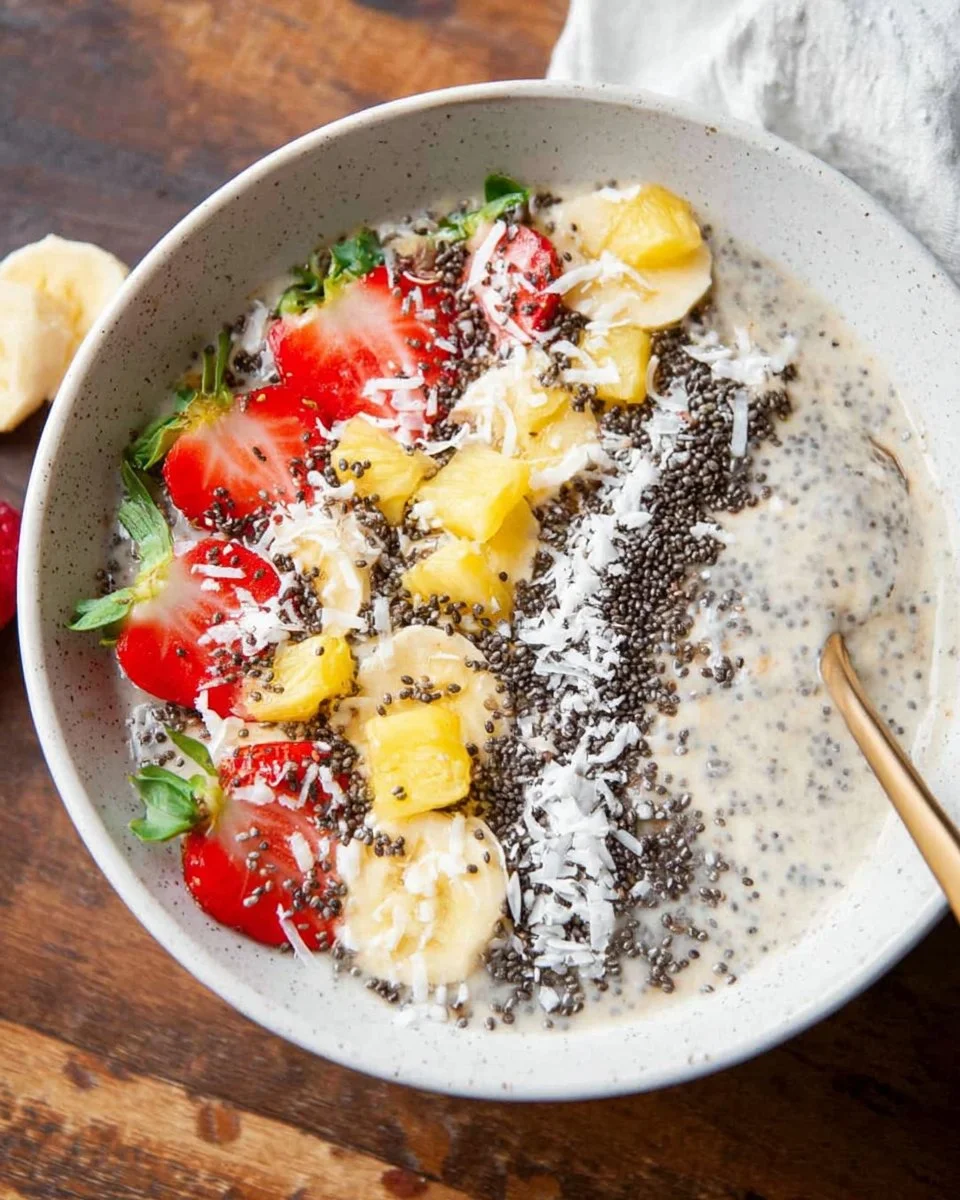 Banana Split Smoothie Bowl topped with banana slices and nuts for a healthy treat