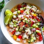 Fresh ceviche with vibrant ingredients and a tangy citrus dressing