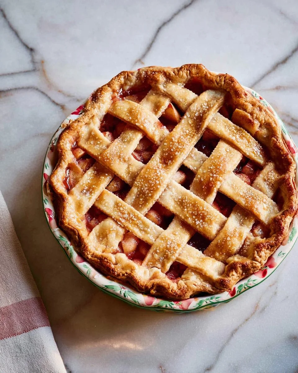 Delicious homemade fresh rhubarb pie served on a rustic table