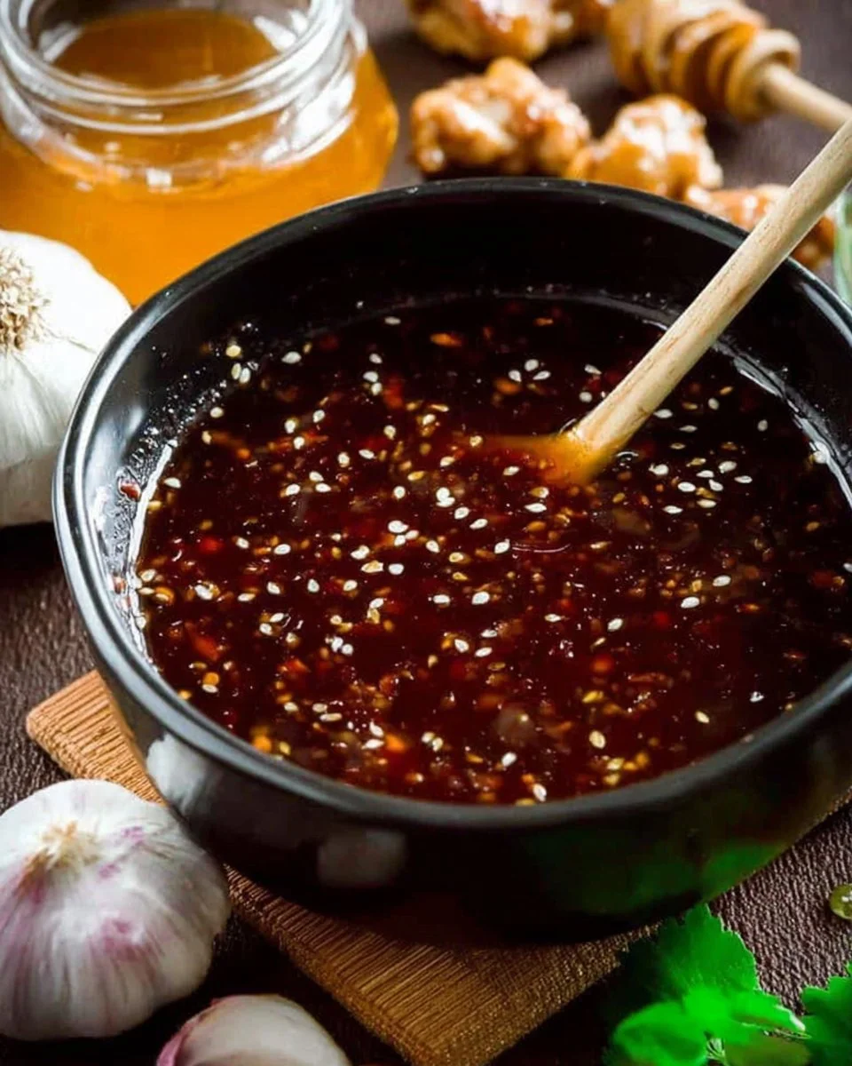 Homemade teriyaki sauce in a bowl with ingredients, showcasing a healthy recipe option.