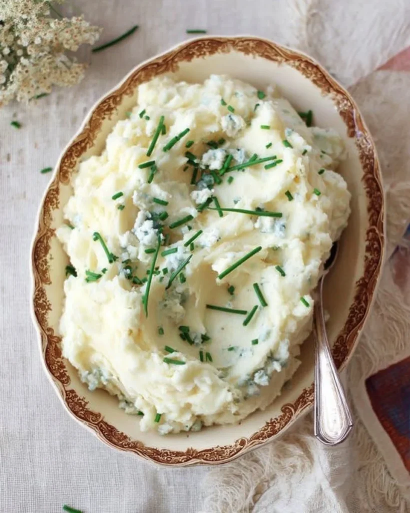 Delicious blue cheese mashed potatoes served in a bowl