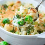 Broccoli Cauliflower Brussels Sprout Gratin served in a dish