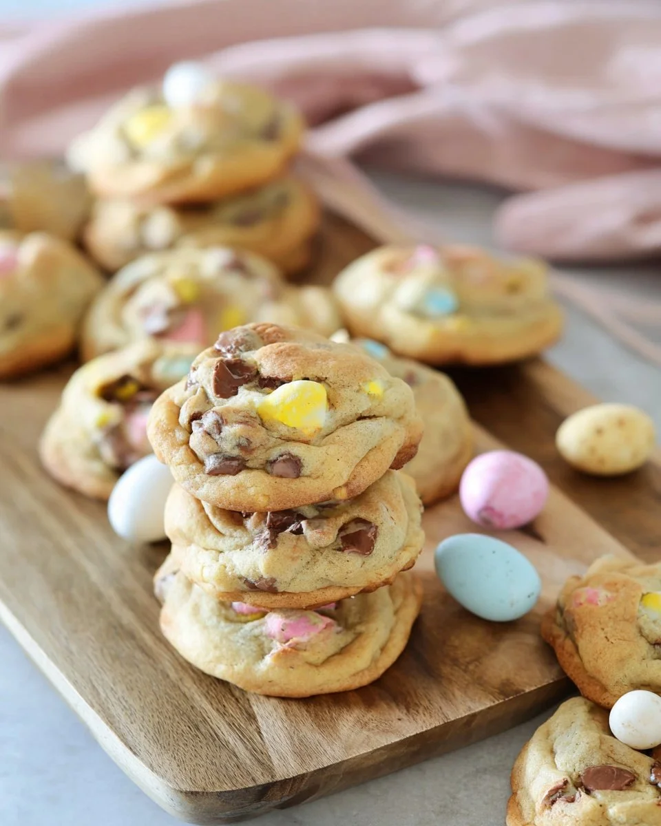 Delicious Cadbury Mini Egg Cookies on a plate, perfect for Easter treats