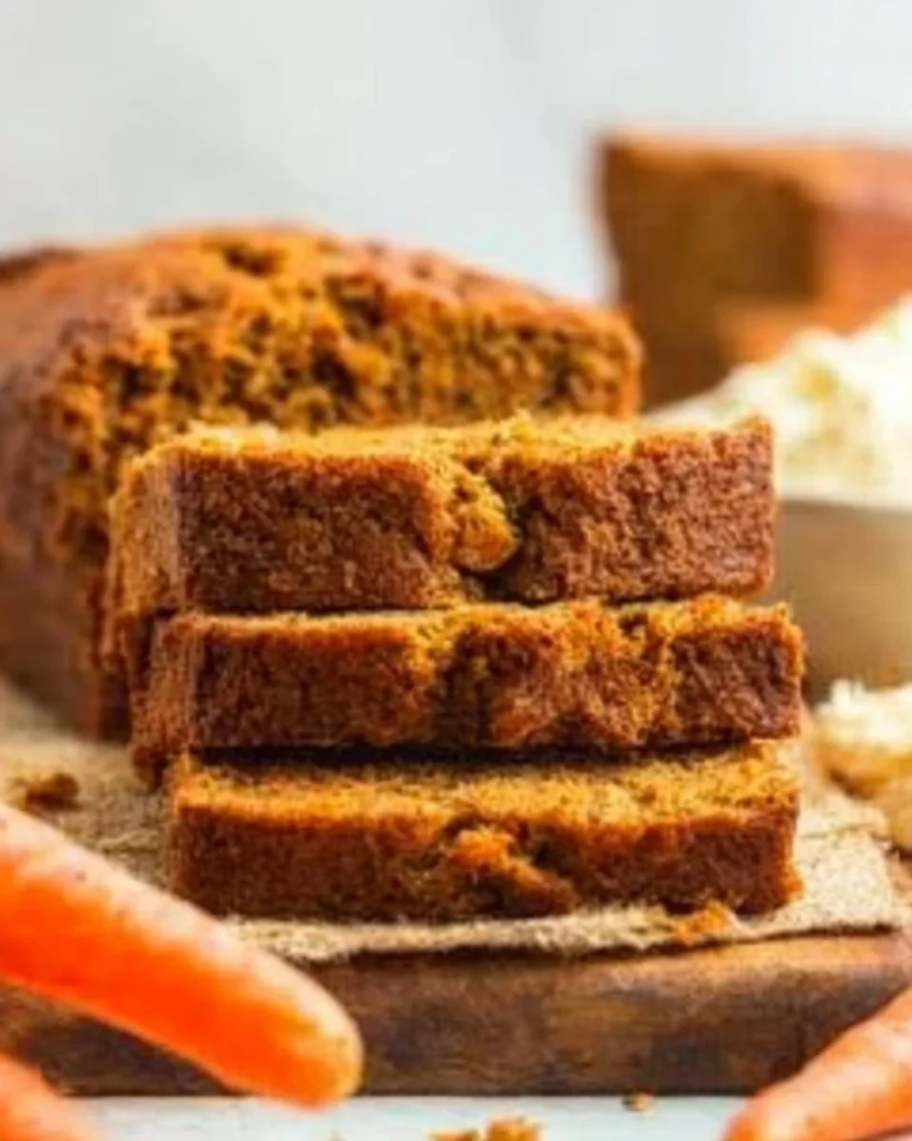 Freshly baked carrot cake loaf with cream cheese frosting