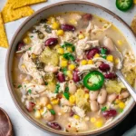 Delicious chicken chili soup recipe high in protein and perfect for meal prep.