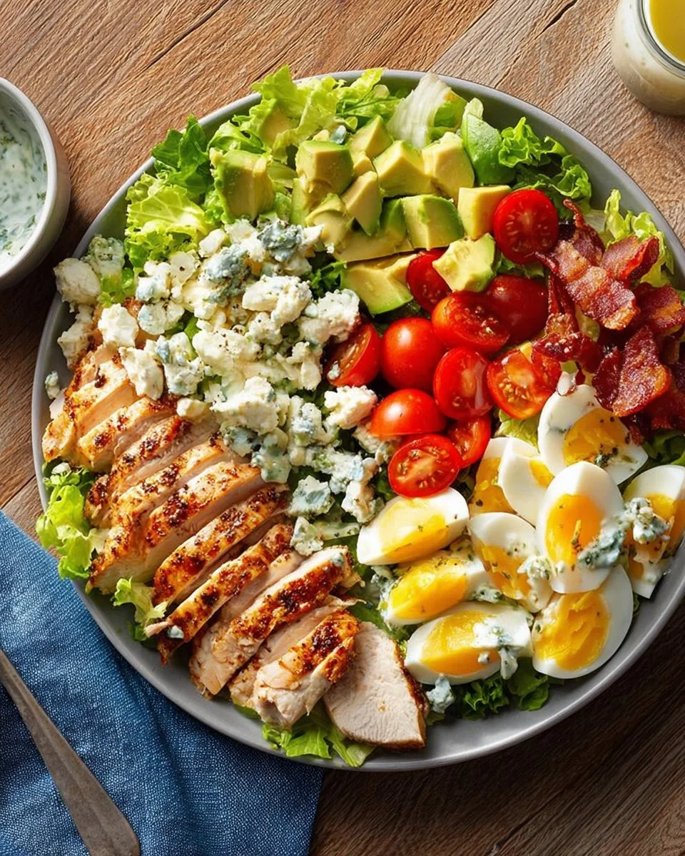 Delicious Chicken Cobb Salad with creamy dressing and fresh ingredients