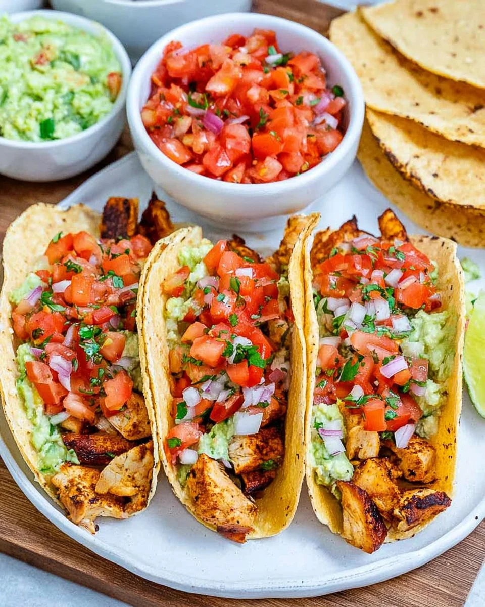 Delicious Chicken Street Tacos topped with fresh ingredients