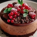 Decadent Chocolate Mousse Cake with a rich chocolate glaze.