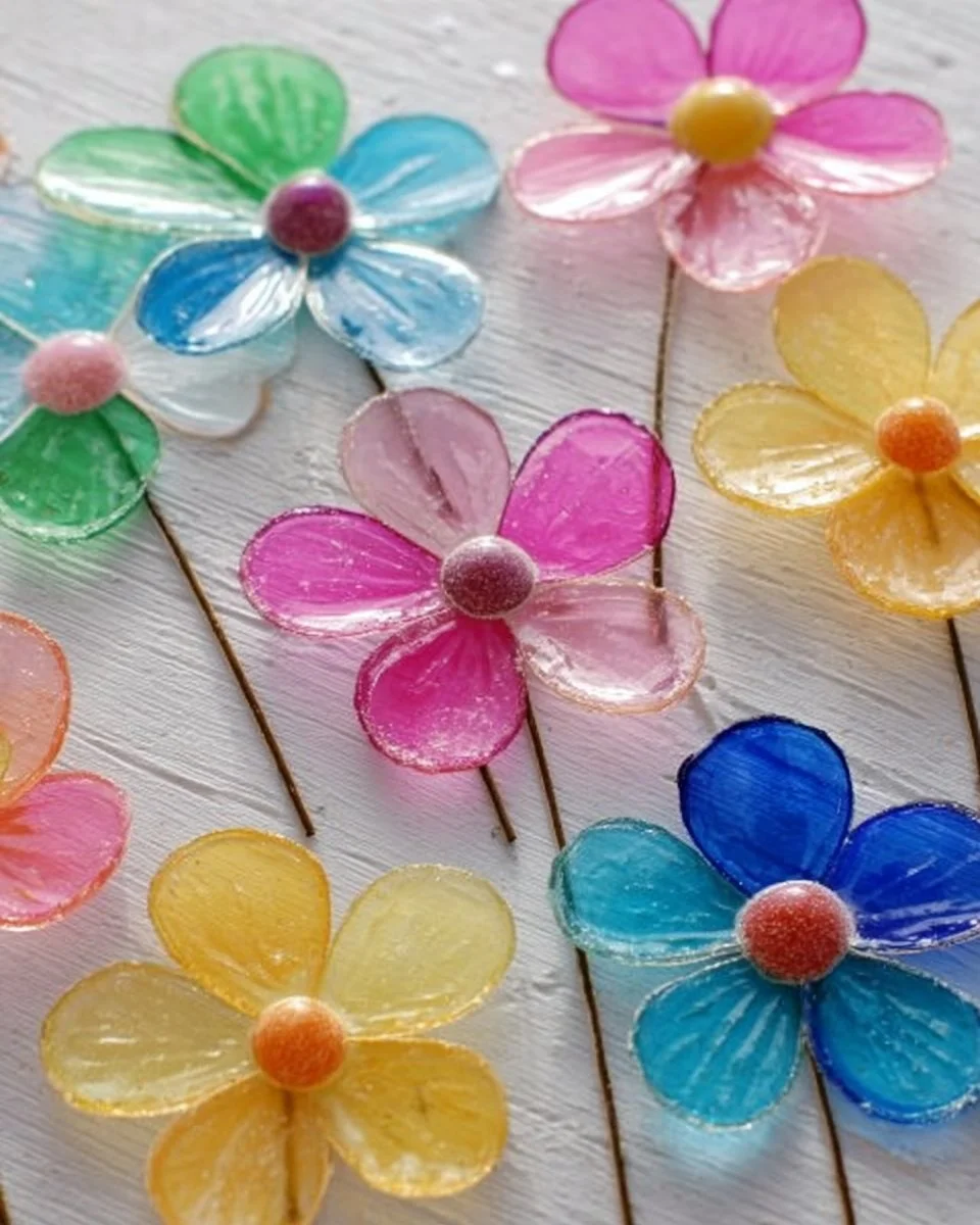 Colorful flower suncatcher craft using clear glue for window decor