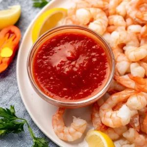 Delicious homemade cocktail sauce served with shrimp