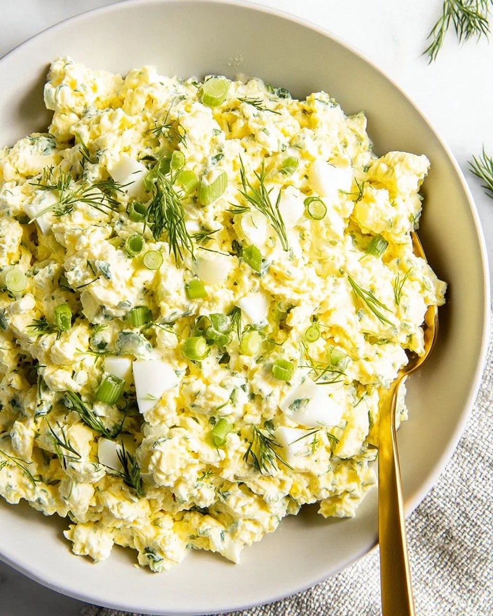 Delicious cottage cheese egg salad served in a bowl with garnishes.