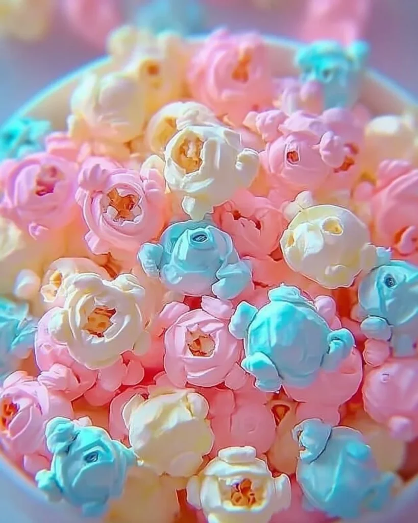 Delicious cotton candy popcorn in colorful pastel hues