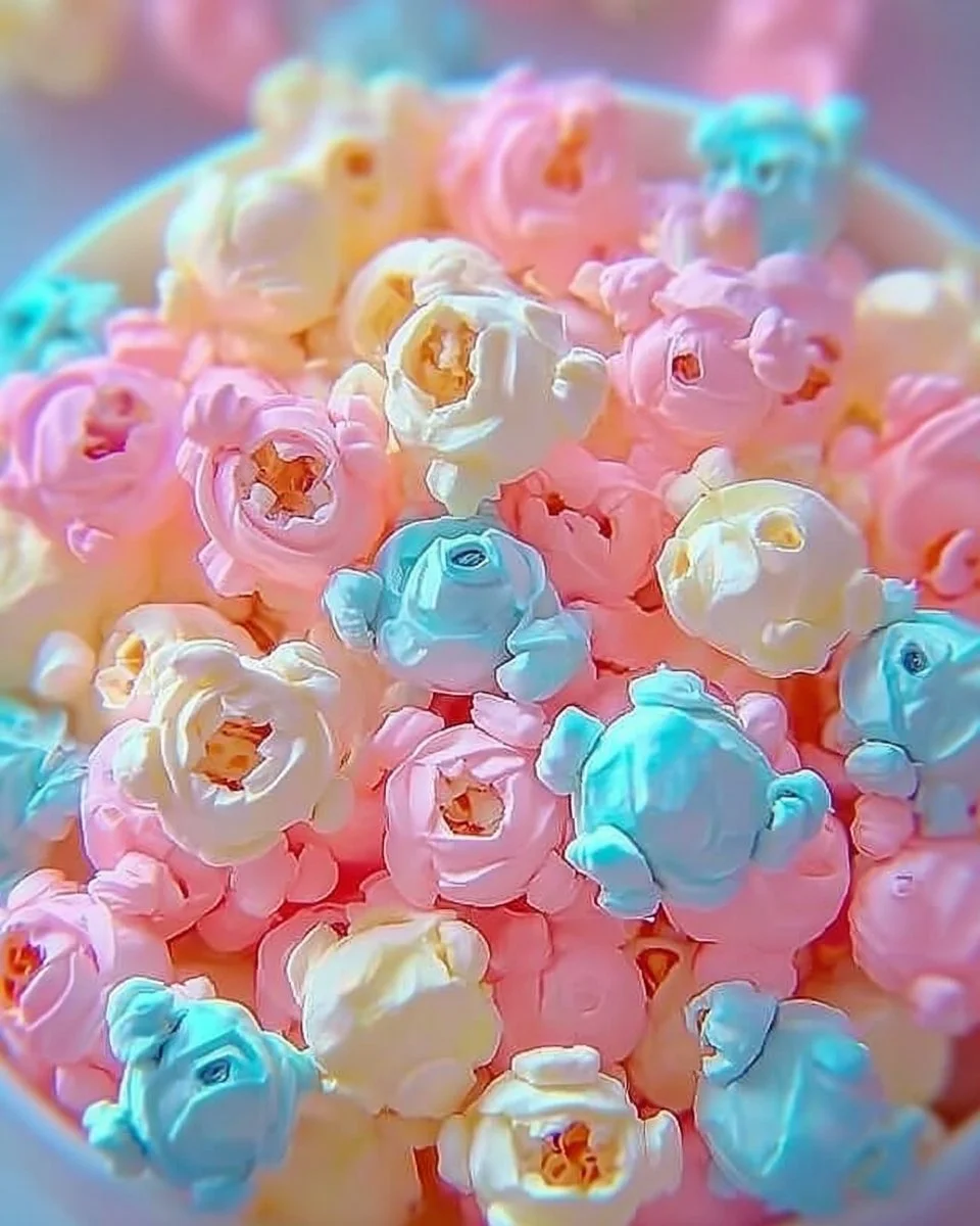 Delicious cotton candy popcorn in colorful pastel hues