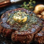 Delicious Cowboy Butter Steak served with creamy herb butter on a plate