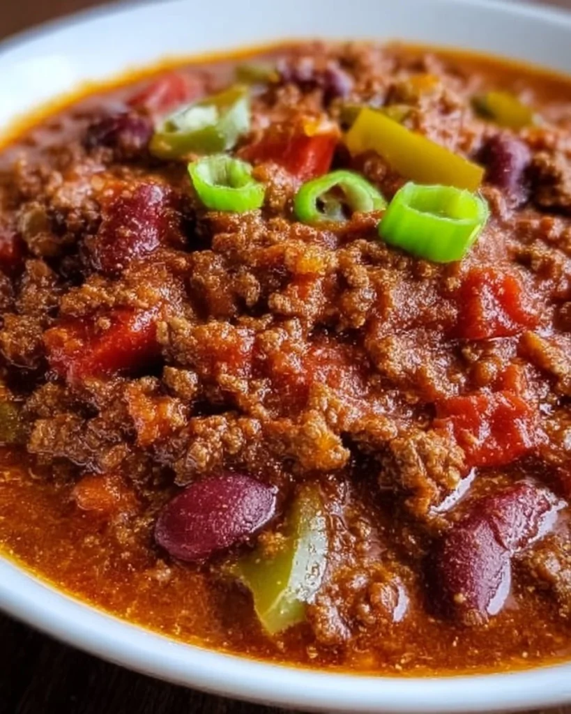 Bowl of cozy crockpot chili, spicy and savory, perfect for a warm meal.