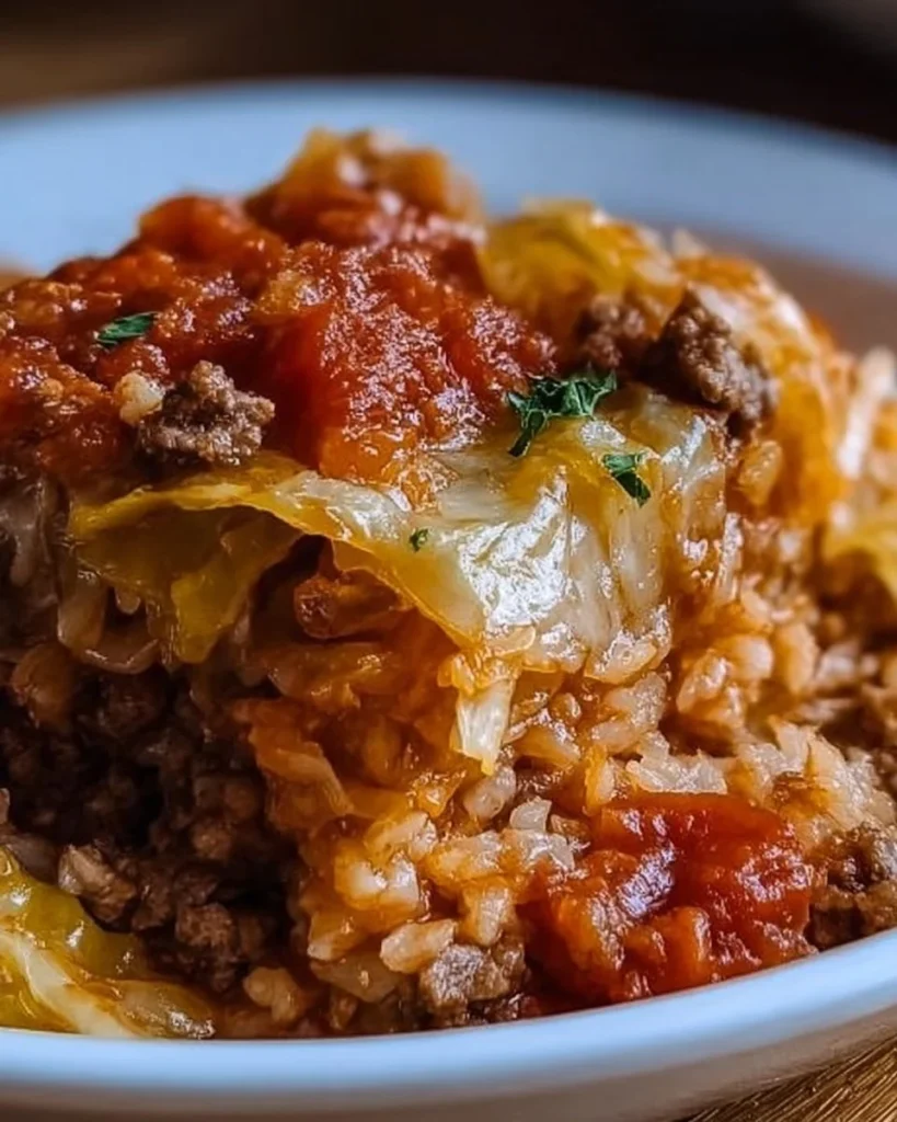 Delicious Crockpot cabbage roll casserole served in a bowl