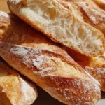 Freshly baked crusty mini baguettes, golden and crispy on the outside.