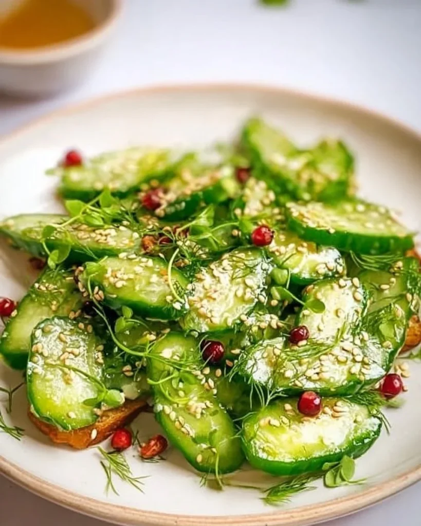 Cucumber Tahini Smash with vibrant ingredients, ready to serve.