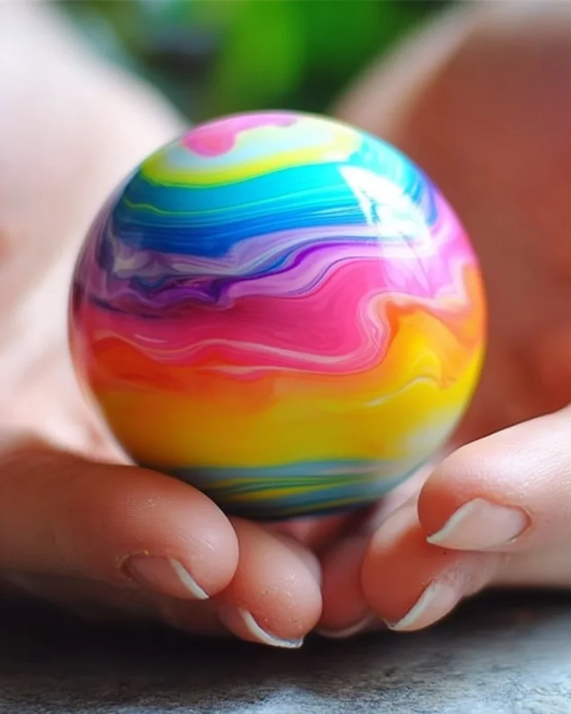Colorful DIY rainbow bouncy balls made as a fun science craft for kids.