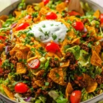 Delicious Dorito Taco Salad served in a bowl with vibrant toppings