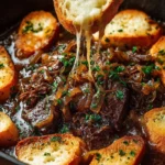 Savory easy French onion pot roast served with vegetables
