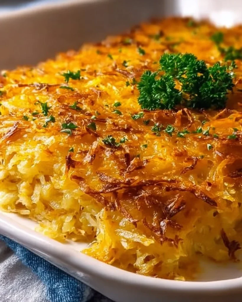 Easy Rotisserie Chicken Hash Brown Casserole with cheese and potatoes