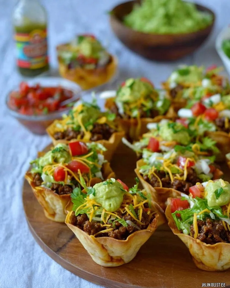 Easy Taco Salad Cups served in crispy tortilla shells with fresh toppings