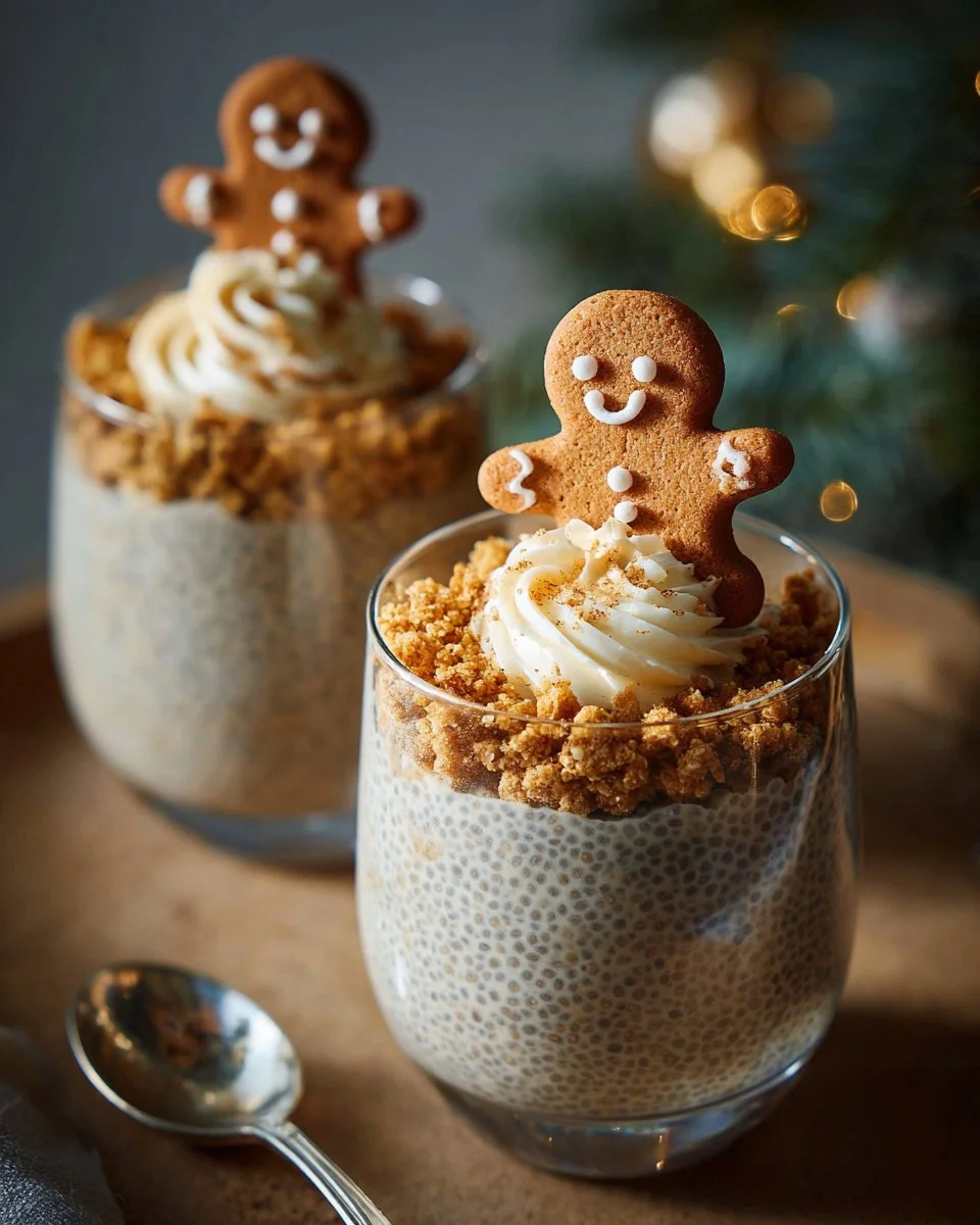Bowl of Gingerbread Chia Seed Pudding topped with spices and decorative elements.