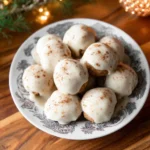 Gingerbread protein bites arranged on a festive plate