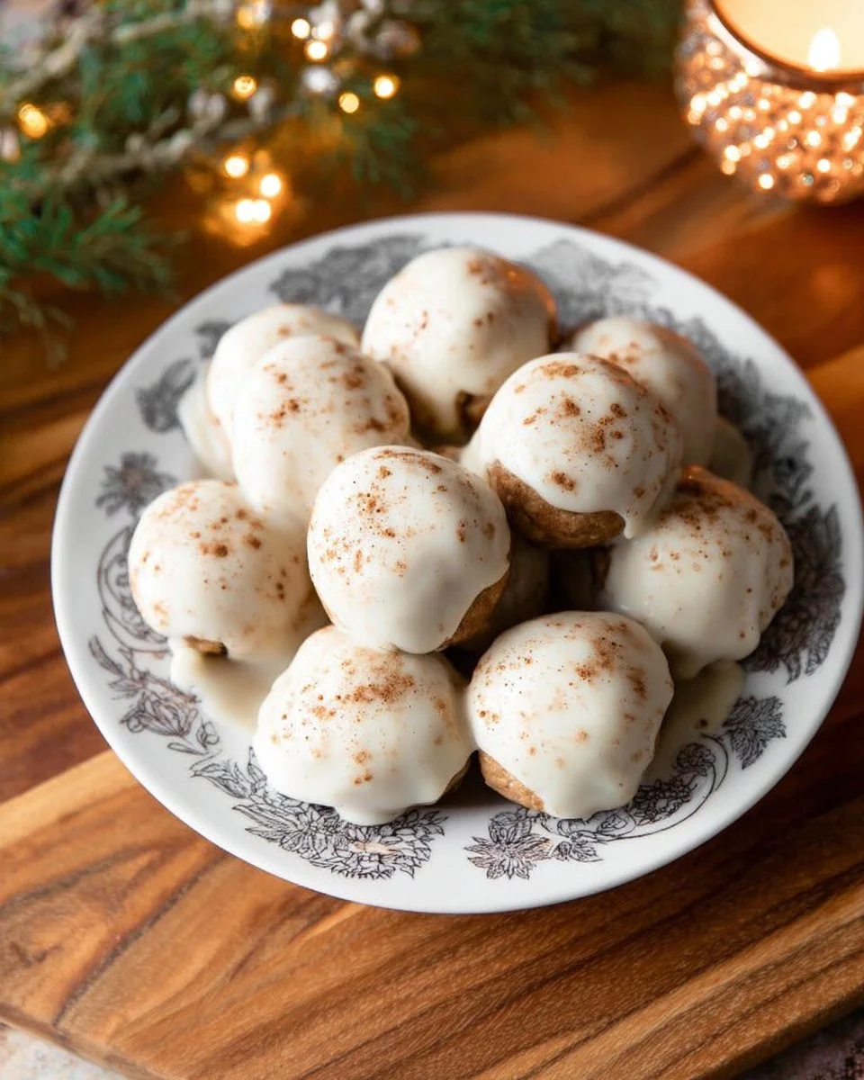 Gingerbread protein bites arranged on a festive plate