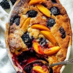 Delicious Grandma's Blackberry Peach Cobbler served in a rustic dish
