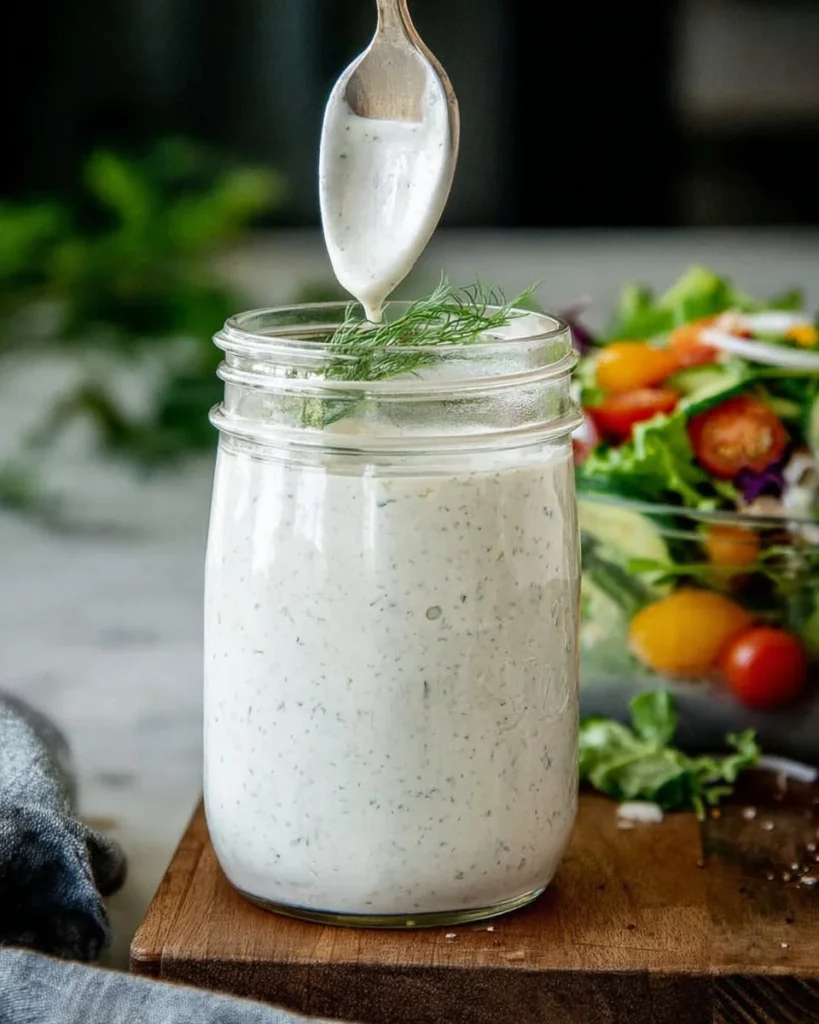 Bowl of Greek Yogurt Ranch Dressing with herbs and spices