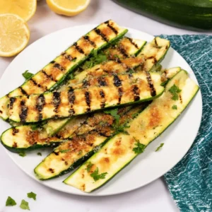 Grilled Parmesan Zucchini served on a plate, showcasing delicious char and cheesy topping