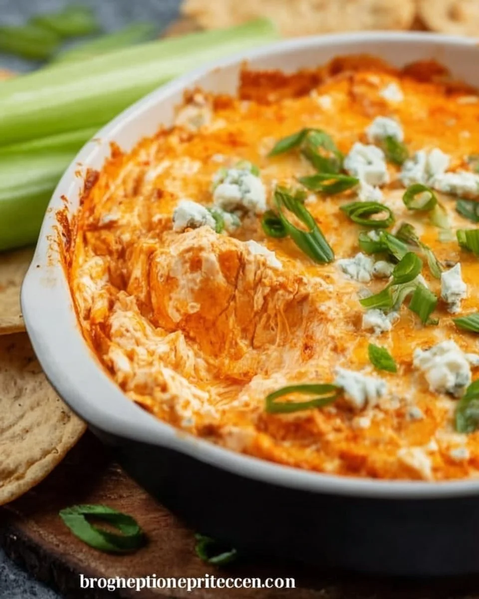 Healthy cottage cheese buffalo chicken dip served in a bowl