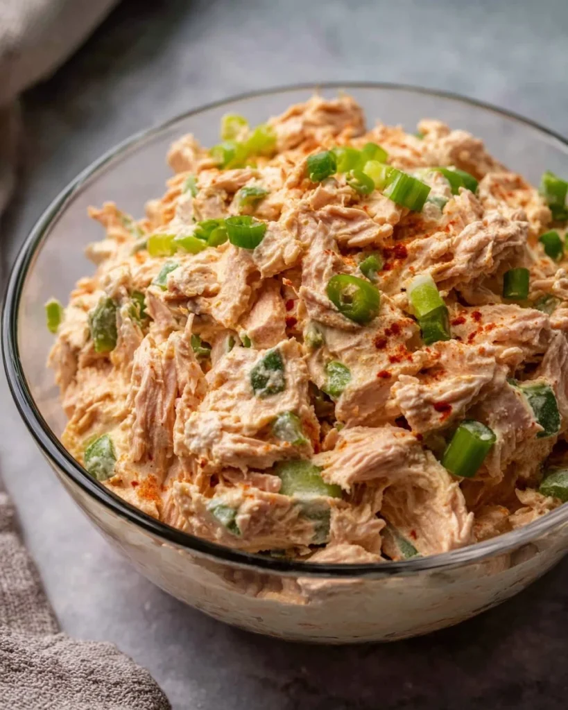 High protein buffalo tuna salad with fresh ingredients and spicy flavor