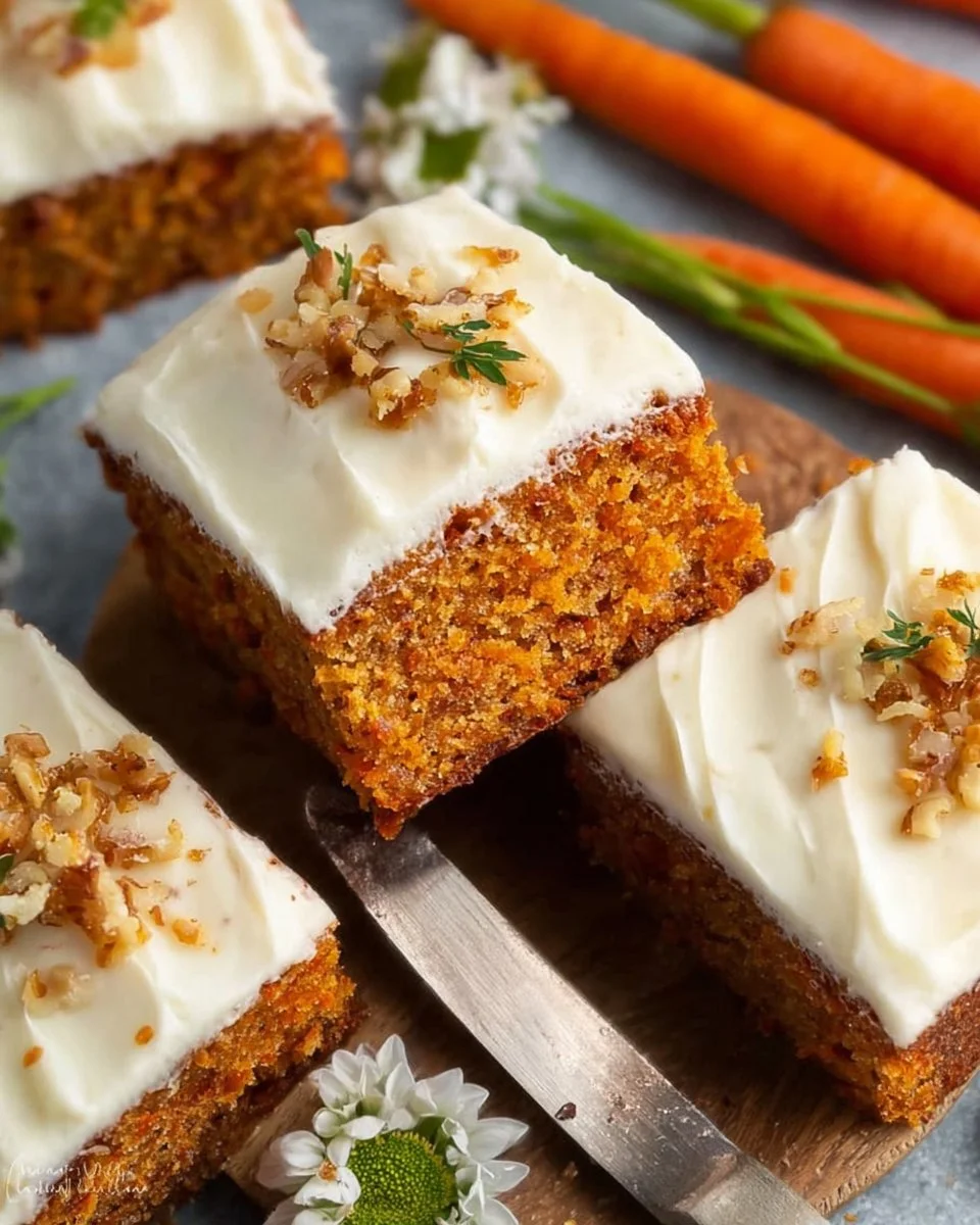 Homemade carrot cake sheet cake topped with cream cheese frosting