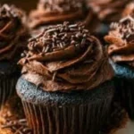 Delicious homemade moist chocolate cupcakes topped with creamy frosting