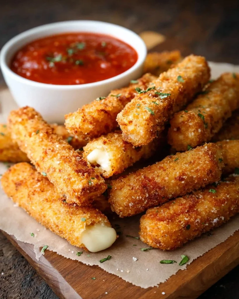 Homemade mozzarella sticks served with marinara sauce