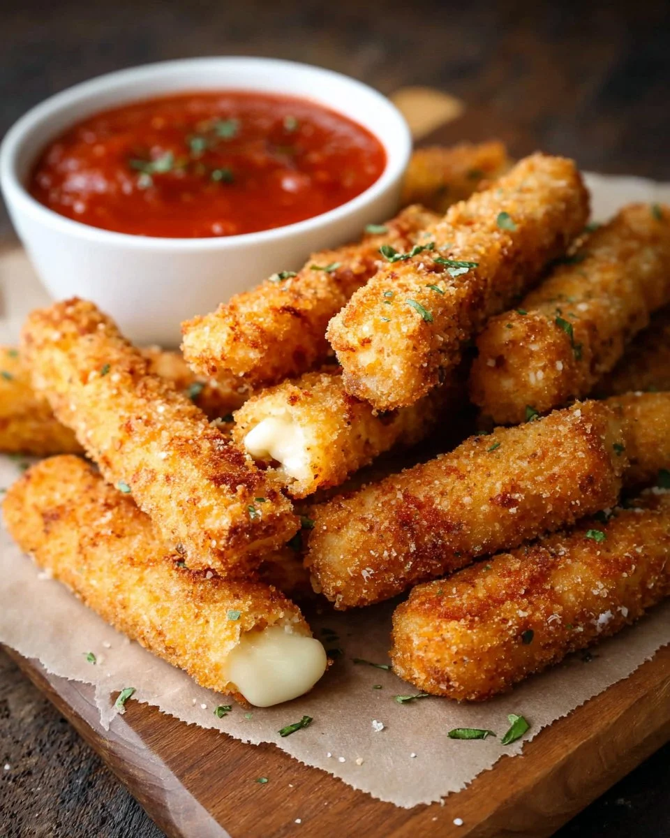 Homemade mozzarella sticks served with marinara sauce