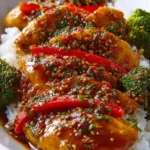 Delicious honey garlic chicken dish served with vegetables