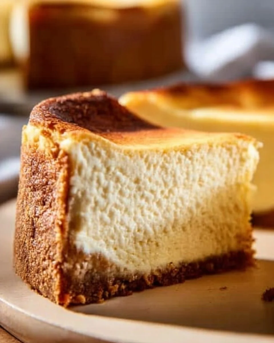High-protein cheesecake slice on a plate, showcasing a delicious dessert option.