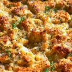 Ina Garten leftover turkey casserole with ingredients and herbs.